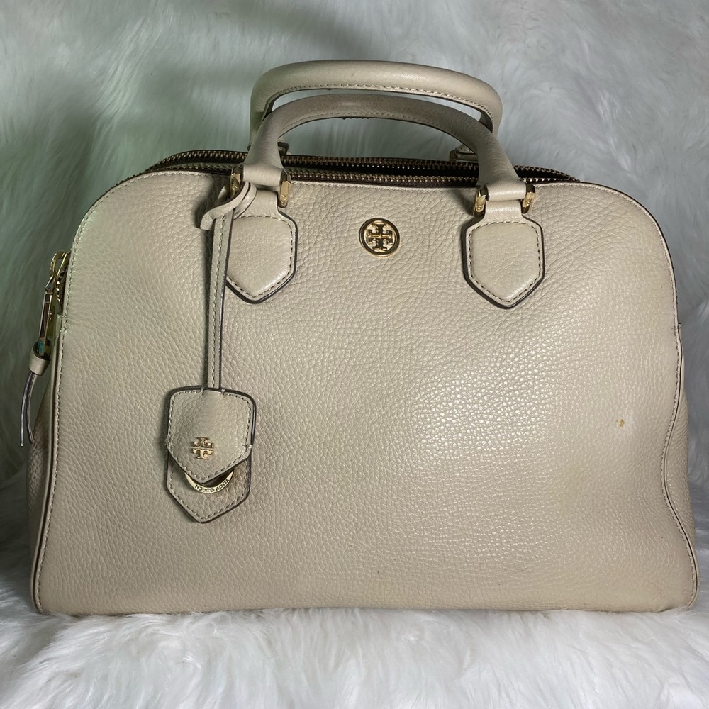GUG Tory Burch Robinson Cream/Taupe Satchel with Three Zippered Compartments